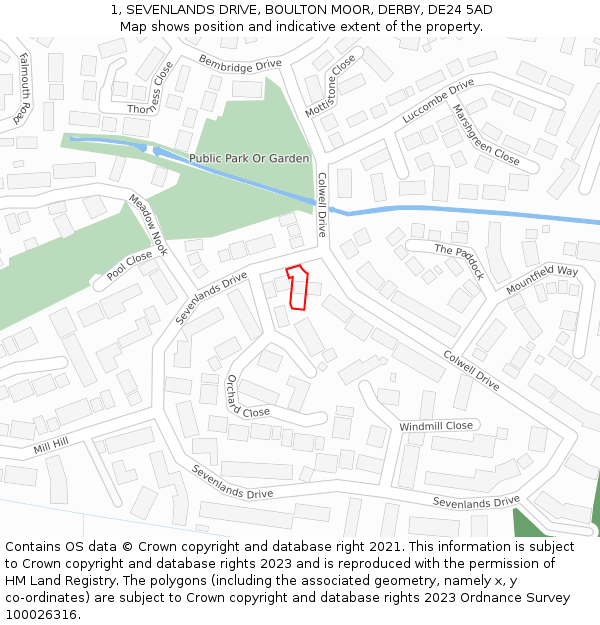 1, SEVENLANDS DRIVE, BOULTON MOOR, DERBY, DE24 5AD: Location map and indicative extent of plot