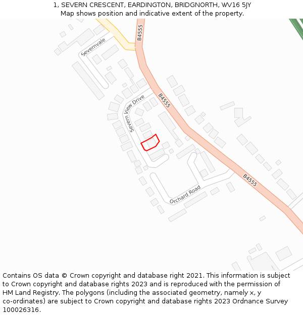 1, SEVERN CRESCENT, EARDINGTON, BRIDGNORTH, WV16 5JY: Location map and indicative extent of plot
