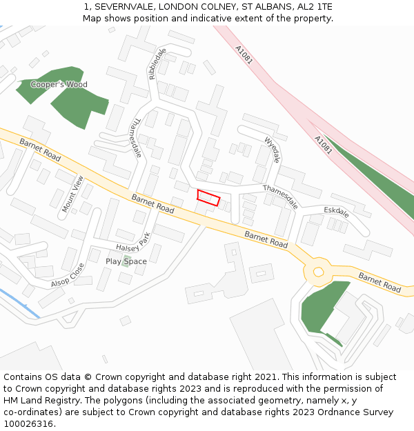 1, SEVERNVALE, LONDON COLNEY, ST ALBANS, AL2 1TE: Location map and indicative extent of plot