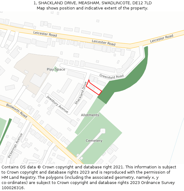 1, SHACKLAND DRIVE, MEASHAM, SWADLINCOTE, DE12 7LD: Location map and indicative extent of plot