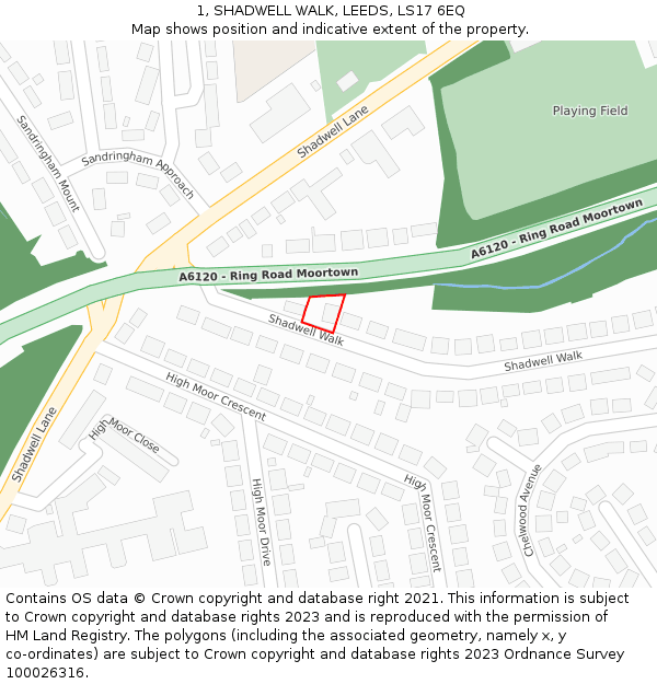 1, SHADWELL WALK, LEEDS, LS17 6EQ: Location map and indicative extent of plot