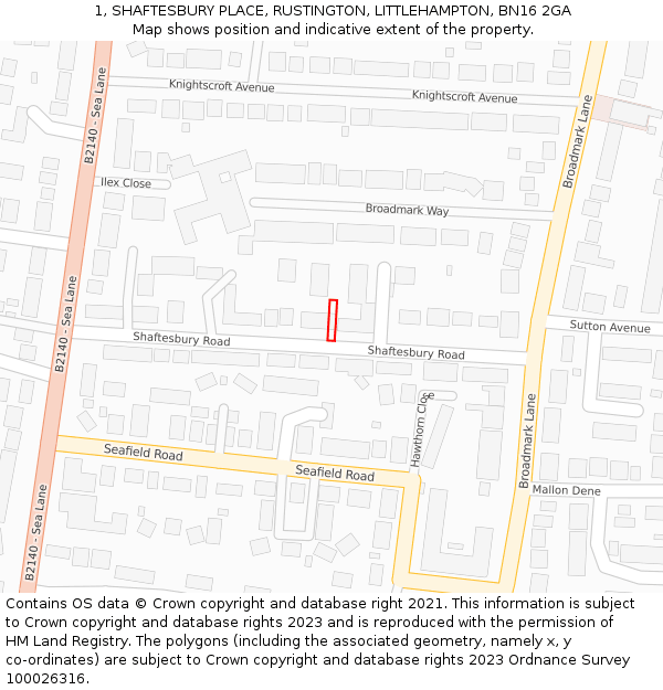 1, SHAFTESBURY PLACE, RUSTINGTON, LITTLEHAMPTON, BN16 2GA: Location map and indicative extent of plot