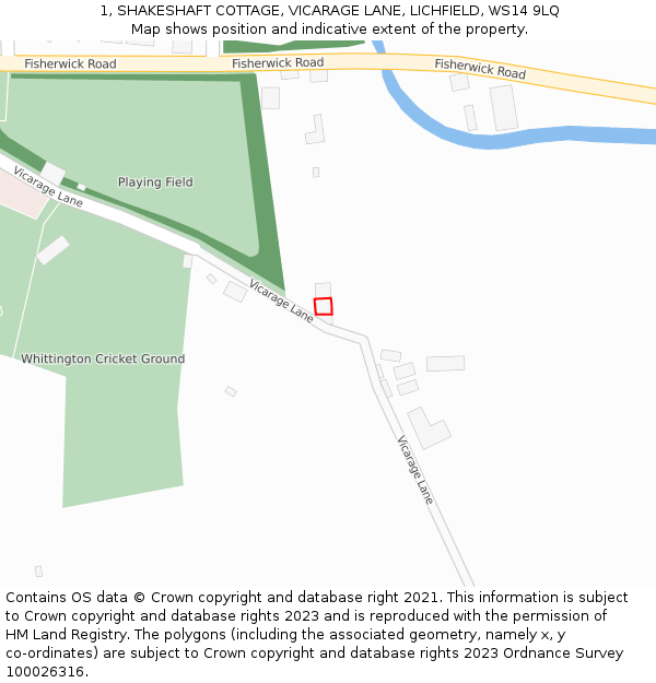 1, SHAKESHAFT COTTAGE, VICARAGE LANE, LICHFIELD, WS14 9LQ: Location map and indicative extent of plot