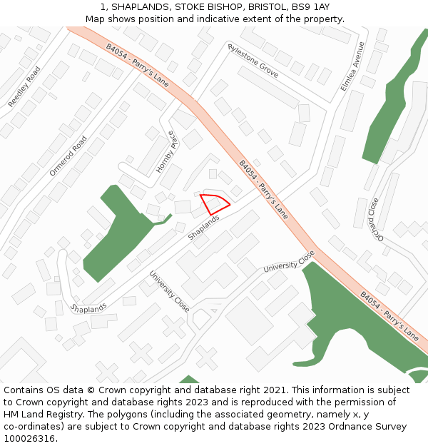 1, SHAPLANDS, STOKE BISHOP, BRISTOL, BS9 1AY: Location map and indicative extent of plot