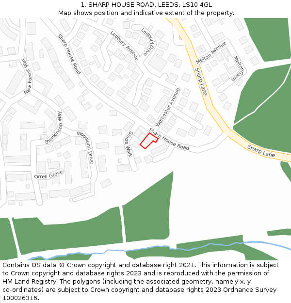 1, SHARP HOUSE ROAD, LEEDS, LS10 4GL: Location map and indicative extent of plot
