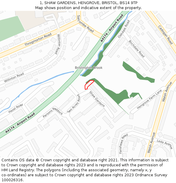 1, SHAW GARDENS, HENGROVE, BRISTOL, BS14 9TP: Location map and indicative extent of plot