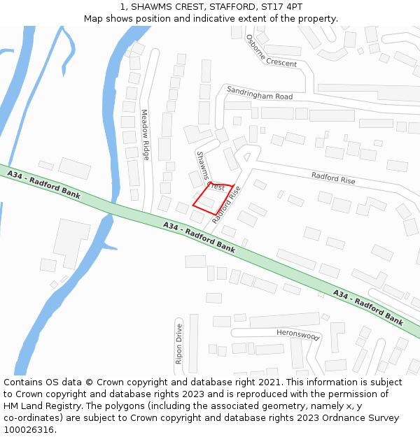 1, SHAWMS CREST, STAFFORD, ST17 4PT: Location map and indicative extent of plot
