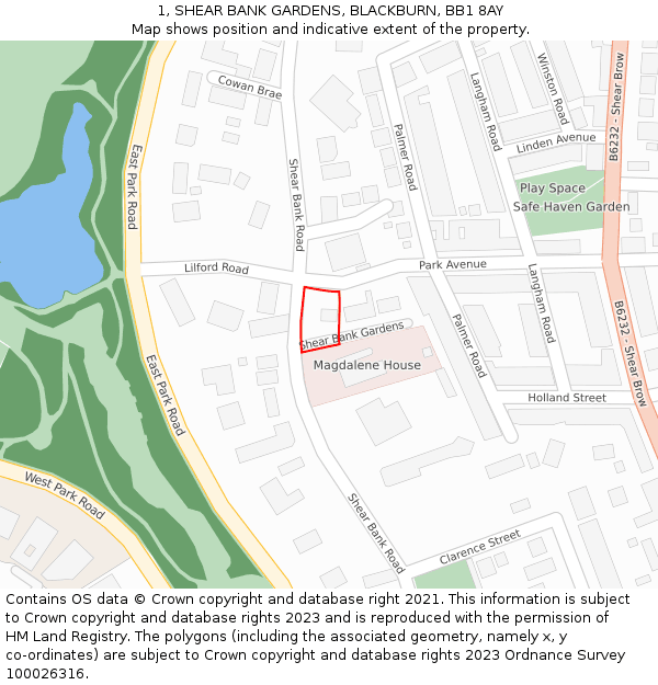 1, SHEAR BANK GARDENS, BLACKBURN, BB1 8AY: Location map and indicative extent of plot