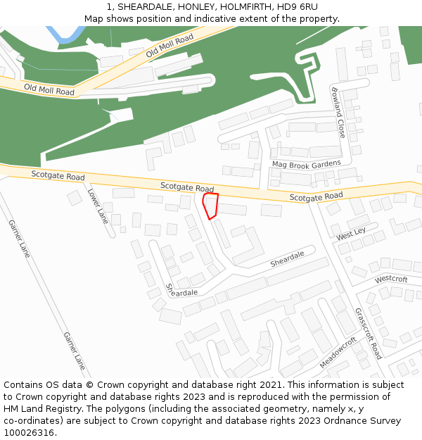 1, SHEARDALE, HONLEY, HOLMFIRTH, HD9 6RU: Location map and indicative extent of plot