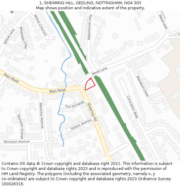 1, SHEARING HILL, GEDLING, NOTTINGHAM, NG4 3GY: Location map and indicative extent of plot