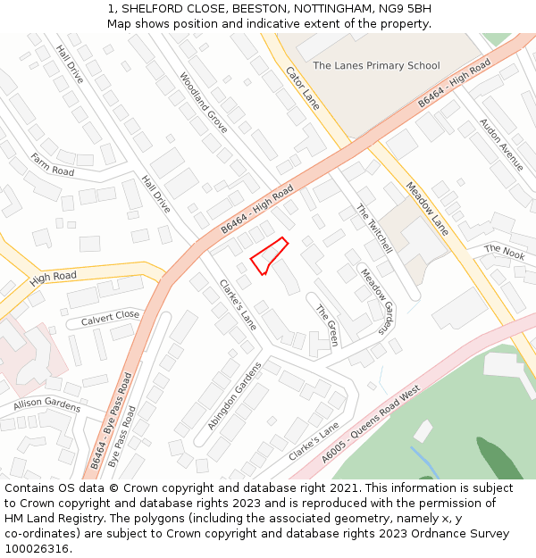 1, SHELFORD CLOSE, BEESTON, NOTTINGHAM, NG9 5BH: Location map and indicative extent of plot