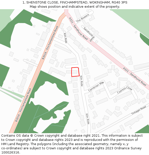 1, SHENSTONE CLOSE, FINCHAMPSTEAD, WOKINGHAM, RG40 3PS: Location map and indicative extent of plot