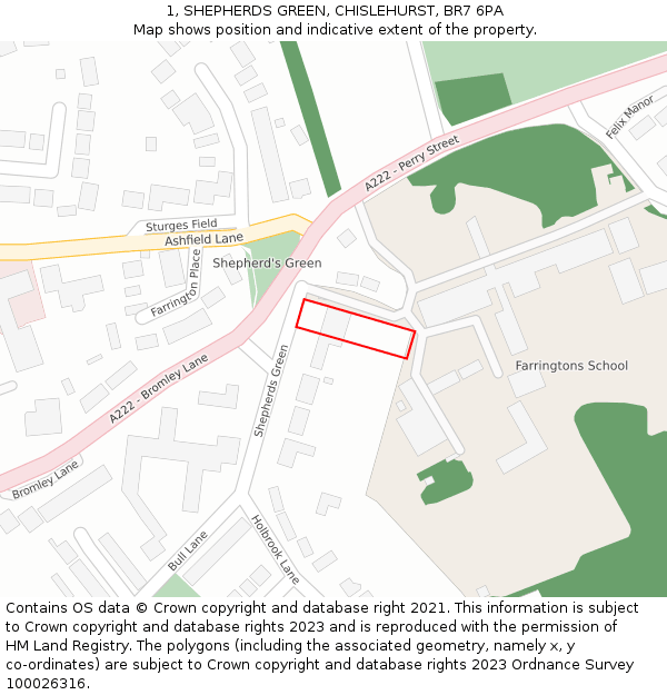 1, SHEPHERDS GREEN, CHISLEHURST, BR7 6PA: Location map and indicative extent of plot