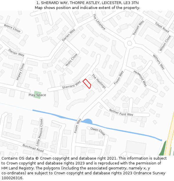 1, SHERARD WAY, THORPE ASTLEY, LEICESTER, LE3 3TN: Location map and indicative extent of plot