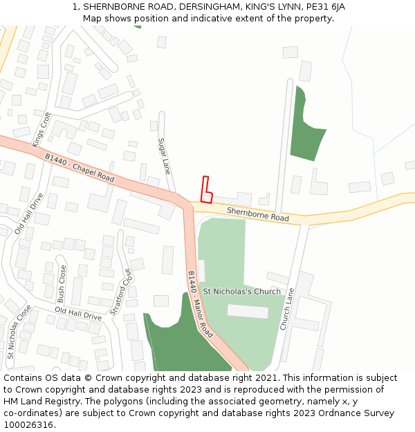 1, SHERNBORNE ROAD, DERSINGHAM, KING'S LYNN, PE31 6JA: Location map and indicative extent of plot