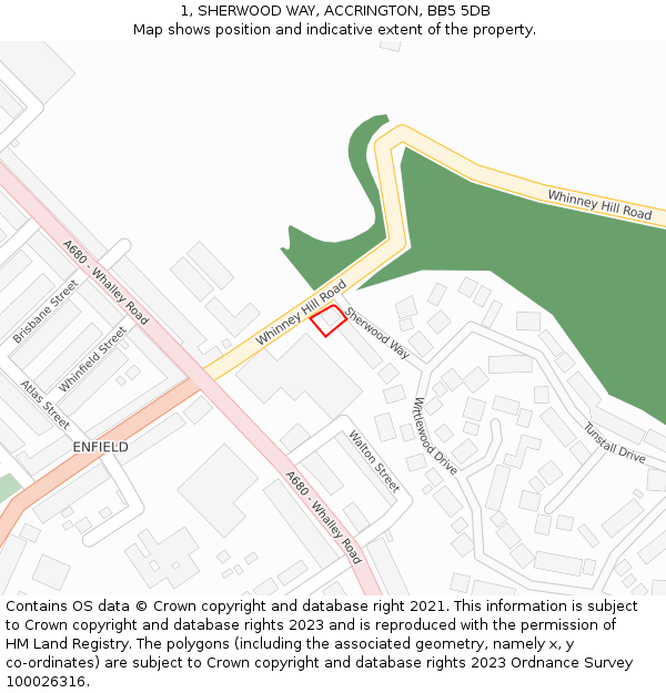 1, SHERWOOD WAY, ACCRINGTON, BB5 5DB: Location map and indicative extent of plot