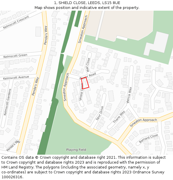 1, SHIELD CLOSE, LEEDS, LS15 8UE: Location map and indicative extent of plot