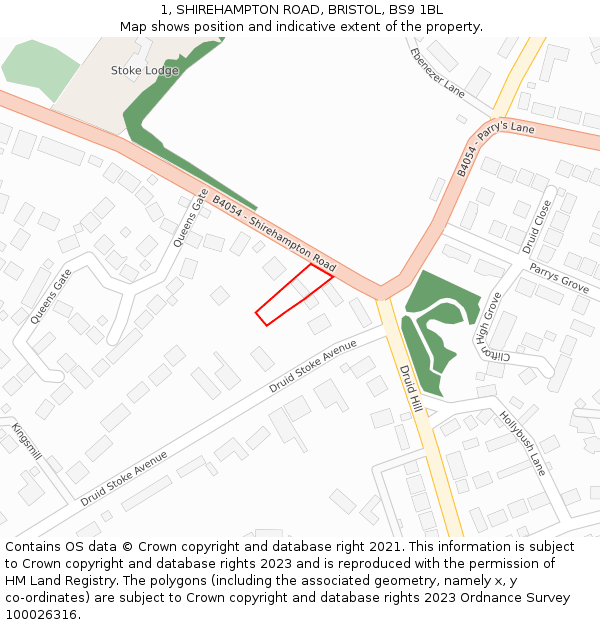 1, SHIREHAMPTON ROAD, BRISTOL, BS9 1BL: Location map and indicative extent of plot