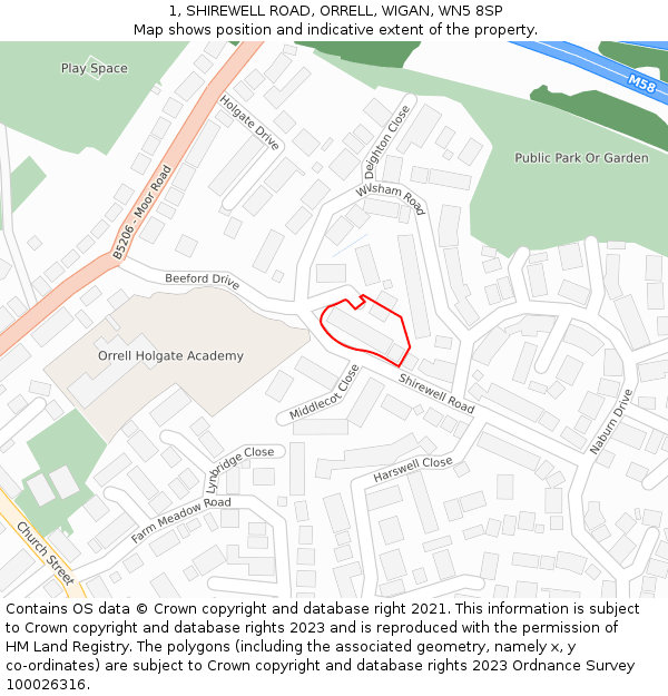 1, SHIREWELL ROAD, ORRELL, WIGAN, WN5 8SP: Location map and indicative extent of plot