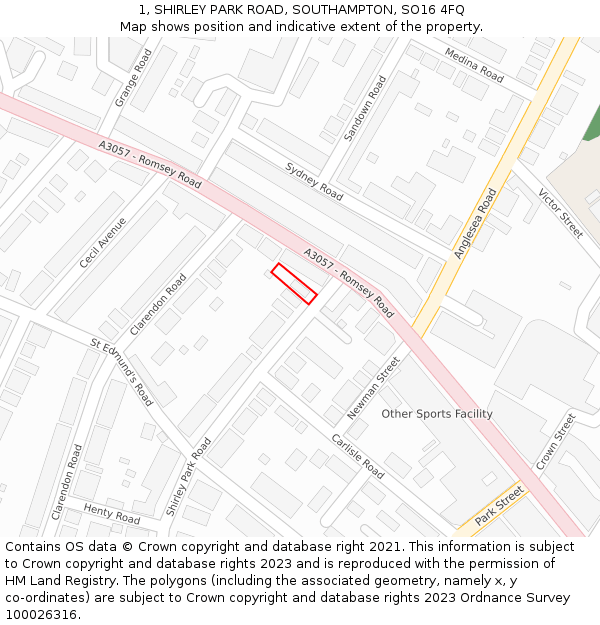 1, SHIRLEY PARK ROAD, SOUTHAMPTON, SO16 4FQ: Location map and indicative extent of plot