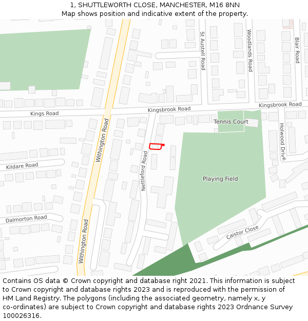 1, SHUTTLEWORTH CLOSE, MANCHESTER, M16 8NN: Location map and indicative extent of plot