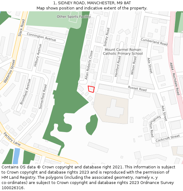 1, SIDNEY ROAD, MANCHESTER, M9 8AT: Location map and indicative extent of plot