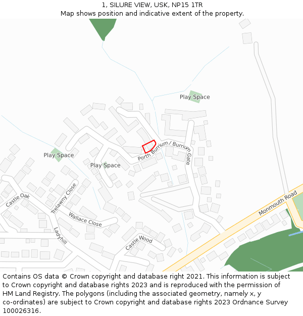 1, SILURE VIEW, USK, NP15 1TR: Location map and indicative extent of plot