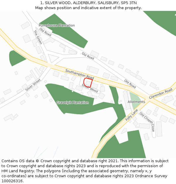 1, SILVER WOOD, ALDERBURY, SALISBURY, SP5 3TN: Location map and indicative extent of plot