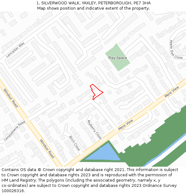 1, SILVERWOOD WALK, YAXLEY, PETERBOROUGH, PE7 3HA: Location map and indicative extent of plot