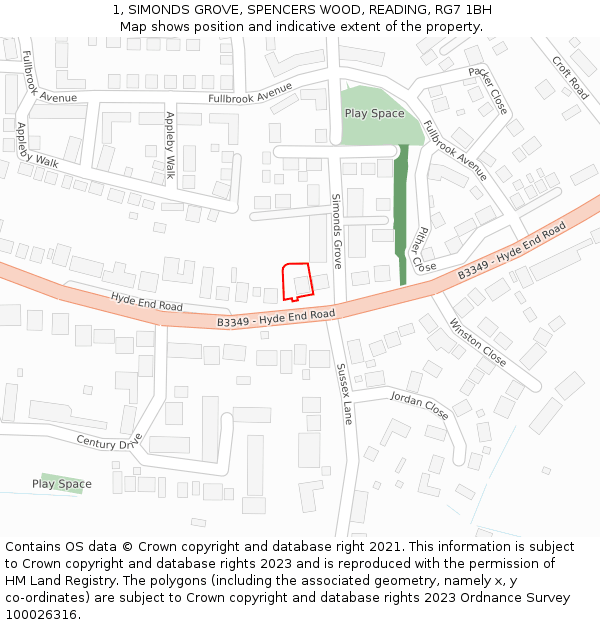 1, SIMONDS GROVE, SPENCERS WOOD, READING, RG7 1BH: Location map and indicative extent of plot