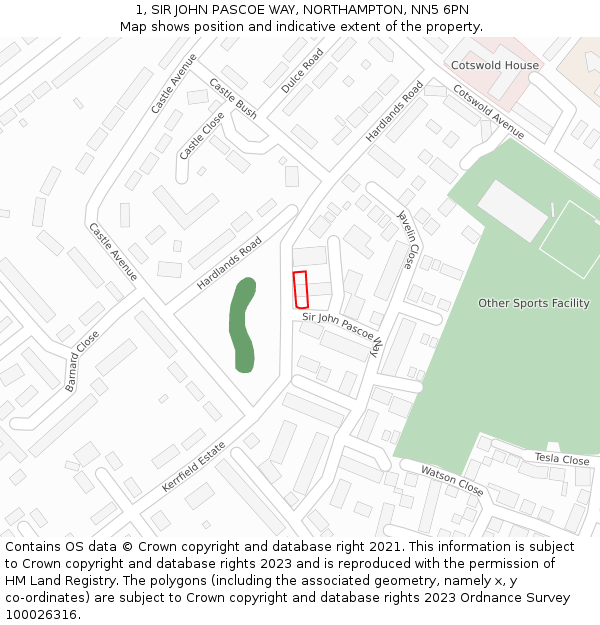 1, SIR JOHN PASCOE WAY, NORTHAMPTON, NN5 6PN: Location map and indicative extent of plot