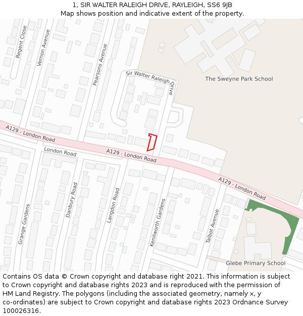 1, SIR WALTER RALEIGH DRIVE, RAYLEIGH, SS6 9JB: Location map and indicative extent of plot