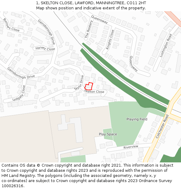 1, SKELTON CLOSE, LAWFORD, MANNINGTREE, CO11 2HT: Location map and indicative extent of plot
