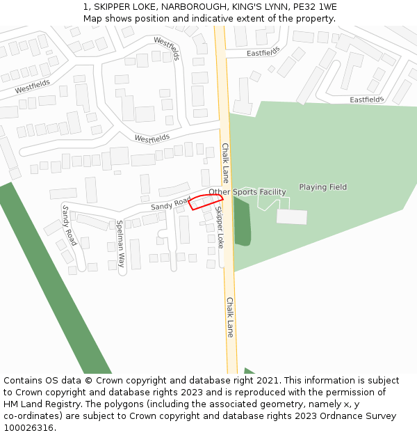 1, SKIPPER LOKE, NARBOROUGH, KING'S LYNN, PE32 1WE: Location map and indicative extent of plot