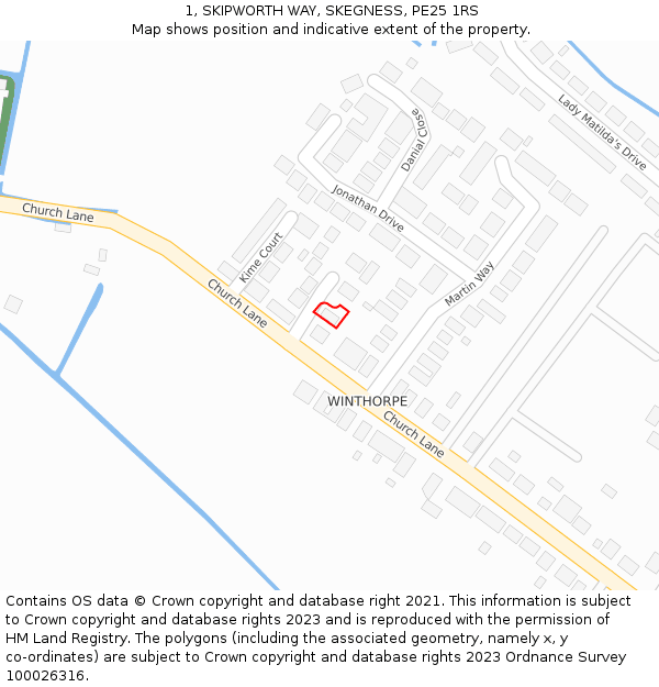 1, SKIPWORTH WAY, SKEGNESS, PE25 1RS: Location map and indicative extent of plot