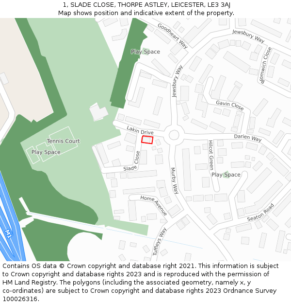 1, SLADE CLOSE, THORPE ASTLEY, LEICESTER, LE3 3AJ: Location map and indicative extent of plot
