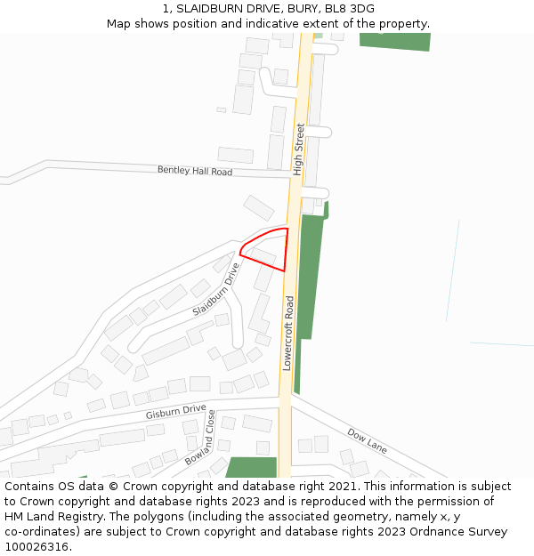 1, SLAIDBURN DRIVE, BURY, BL8 3DG: Location map and indicative extent of plot