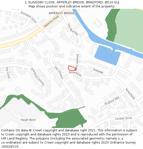 1, SLINGSBY CLOSE, APPERLEY BRIDGE, BRADFORD, BD10 0UJ: Location map and indicative extent of plot