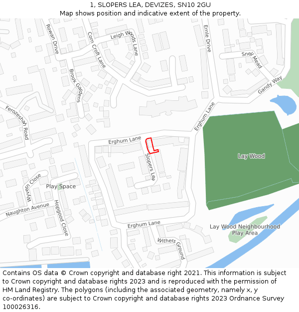 1, SLOPERS LEA, DEVIZES, SN10 2GU: Location map and indicative extent of plot