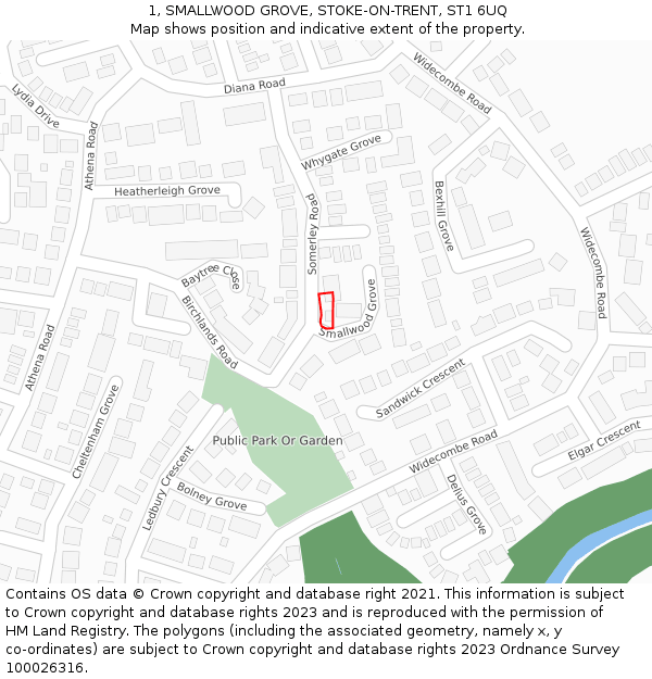 1, SMALLWOOD GROVE, STOKE-ON-TRENT, ST1 6UQ: Location map and indicative extent of plot