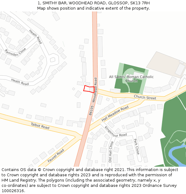 1, SMITHY BAR, WOODHEAD ROAD, GLOSSOP, SK13 7RH: Location map and indicative extent of plot