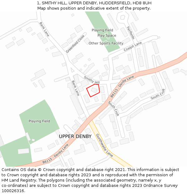 1, SMITHY HILL, UPPER DENBY, HUDDERSFIELD, HD8 8UH: Location map and indicative extent of plot