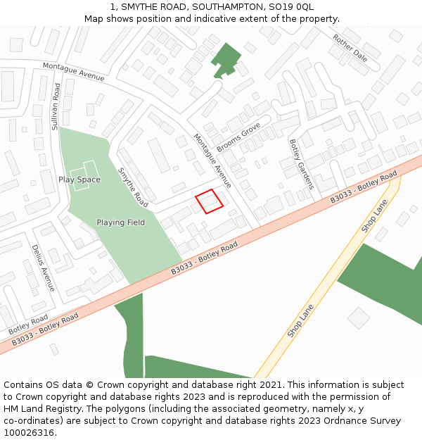1, SMYTHE ROAD, SOUTHAMPTON, SO19 0QL: Location map and indicative extent of plot