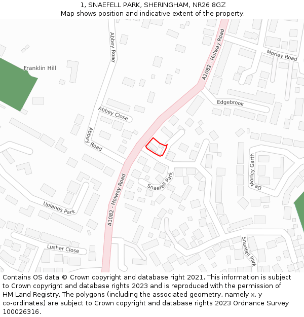 1, SNAEFELL PARK, SHERINGHAM, NR26 8GZ: Location map and indicative extent of plot
