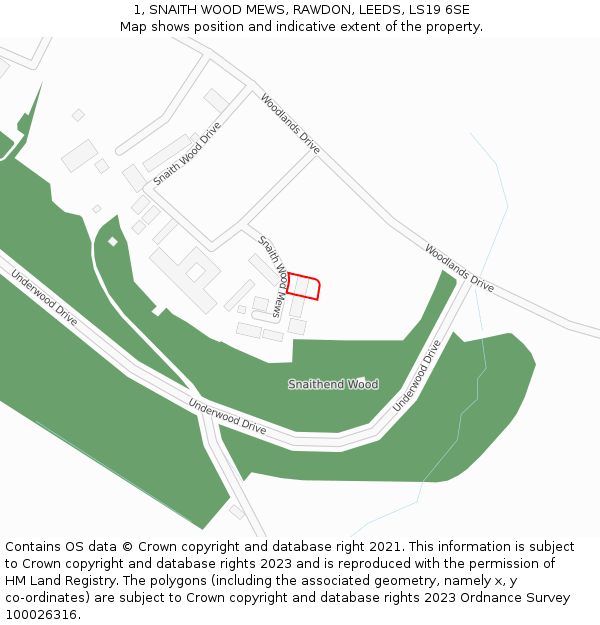 1, SNAITH WOOD MEWS, RAWDON, LEEDS, LS19 6SE: Location map and indicative extent of plot