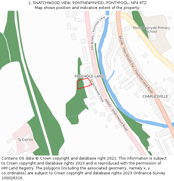 1, SNATCHWOOD VIEW, PONTNEWYNYDD, PONTYPOOL, NP4 6TZ: Location map and indicative extent of plot