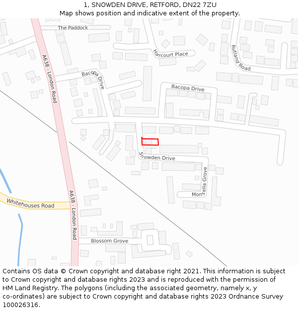 1, SNOWDEN DRIVE, RETFORD, DN22 7ZU: Location map and indicative extent of plot