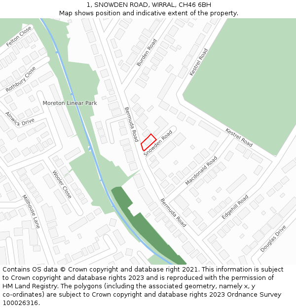 1, SNOWDEN ROAD, WIRRAL, CH46 6BH: Location map and indicative extent of plot