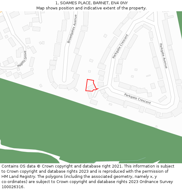 1, SOAMES PLACE, BARNET, EN4 0NY: Location map and indicative extent of plot