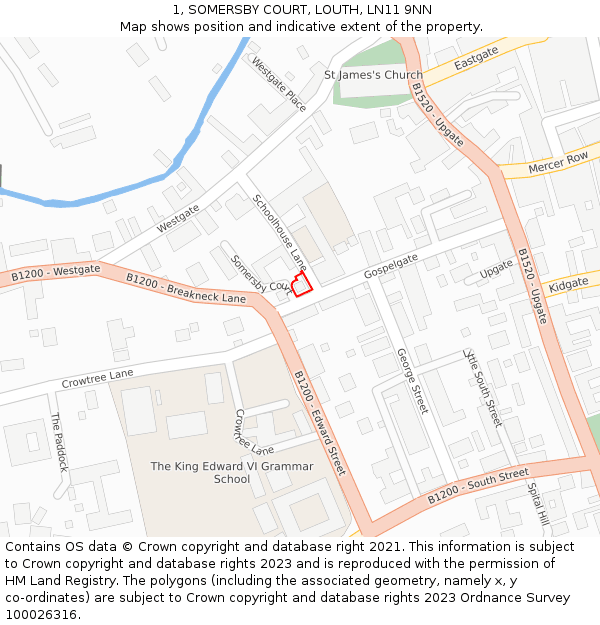 1, SOMERSBY COURT, LOUTH, LN11 9NN: Location map and indicative extent of plot